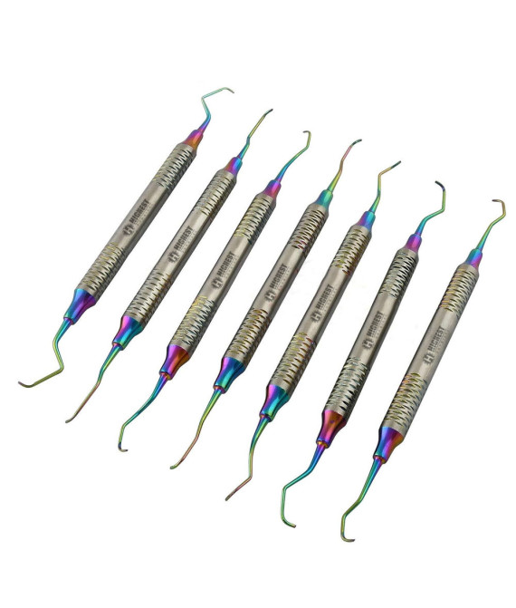 WDL Gracey Curettes Set (7 Pcs) in Stainless Steel Rainbow Plasma Coated DN-2276 